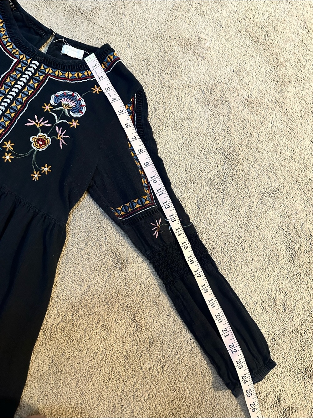 World Market 100% Cotton Boho Floral Embroidery Tunic Mini Dress Long Sleeve S/M - Picture 9 of 9